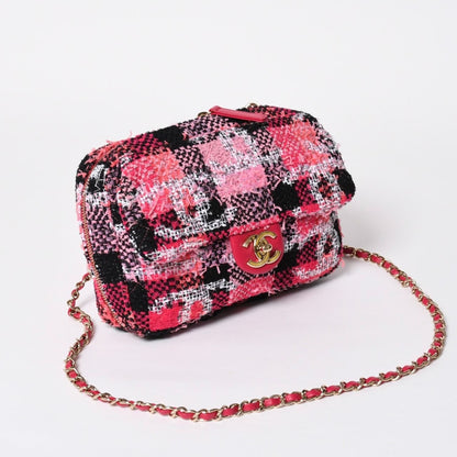 Chanel Coco Beach 2-Way Chain Shoulder Bag Tweed Sequin CC Logo Pink Black — view 3