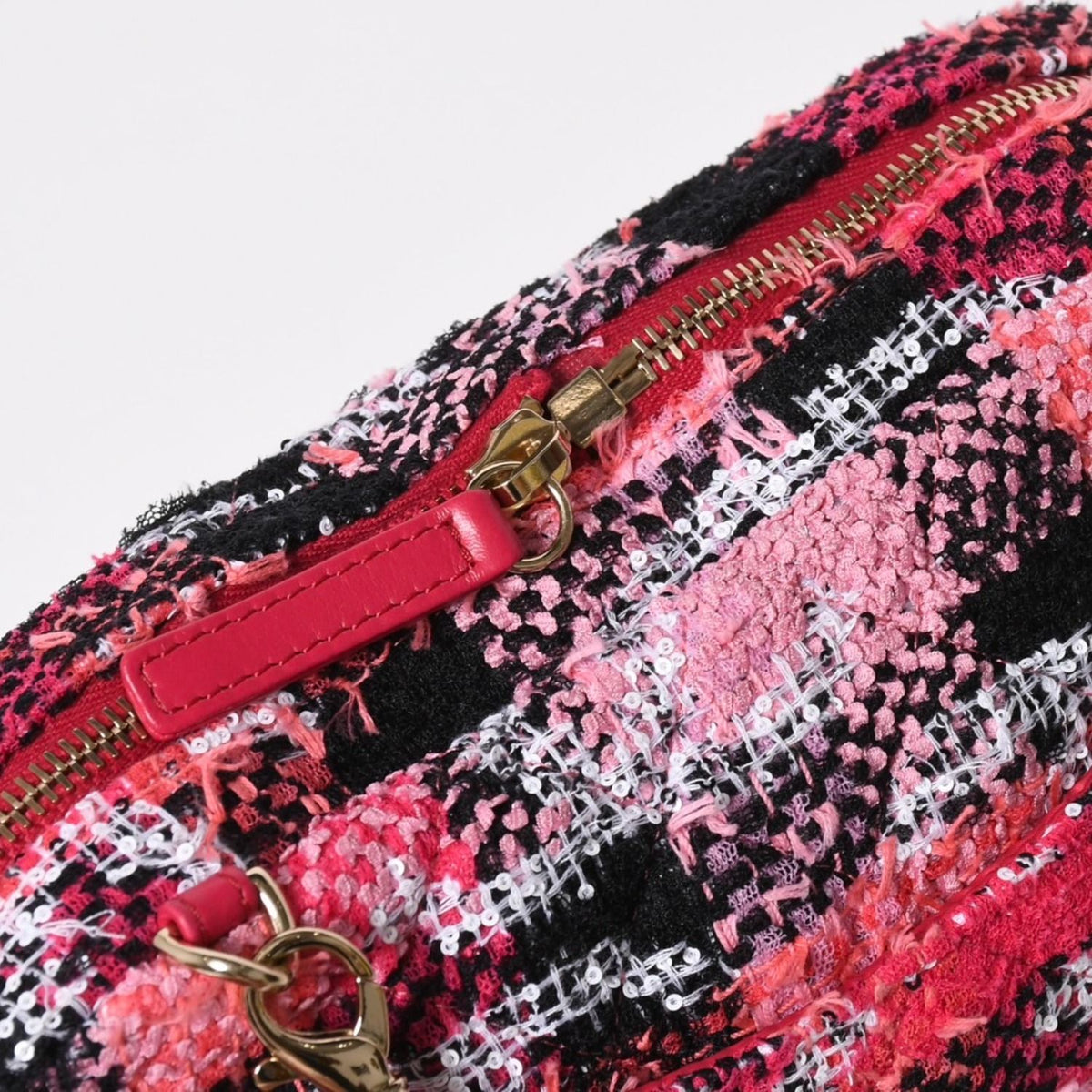 Chanel Coco Beach 2-Way Chain Shoulder Bag Tweed Sequin CC Logo Pink Black — view 6
