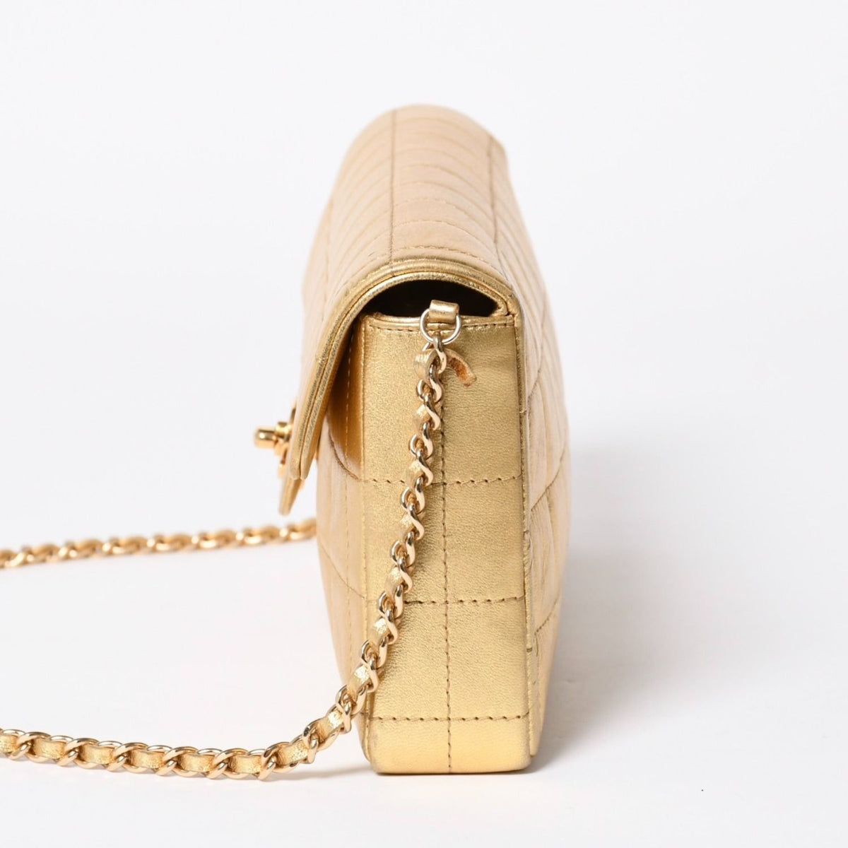Chanel Choco Bar East West Chain Shoulder Bag Lambskin Gold — view 4