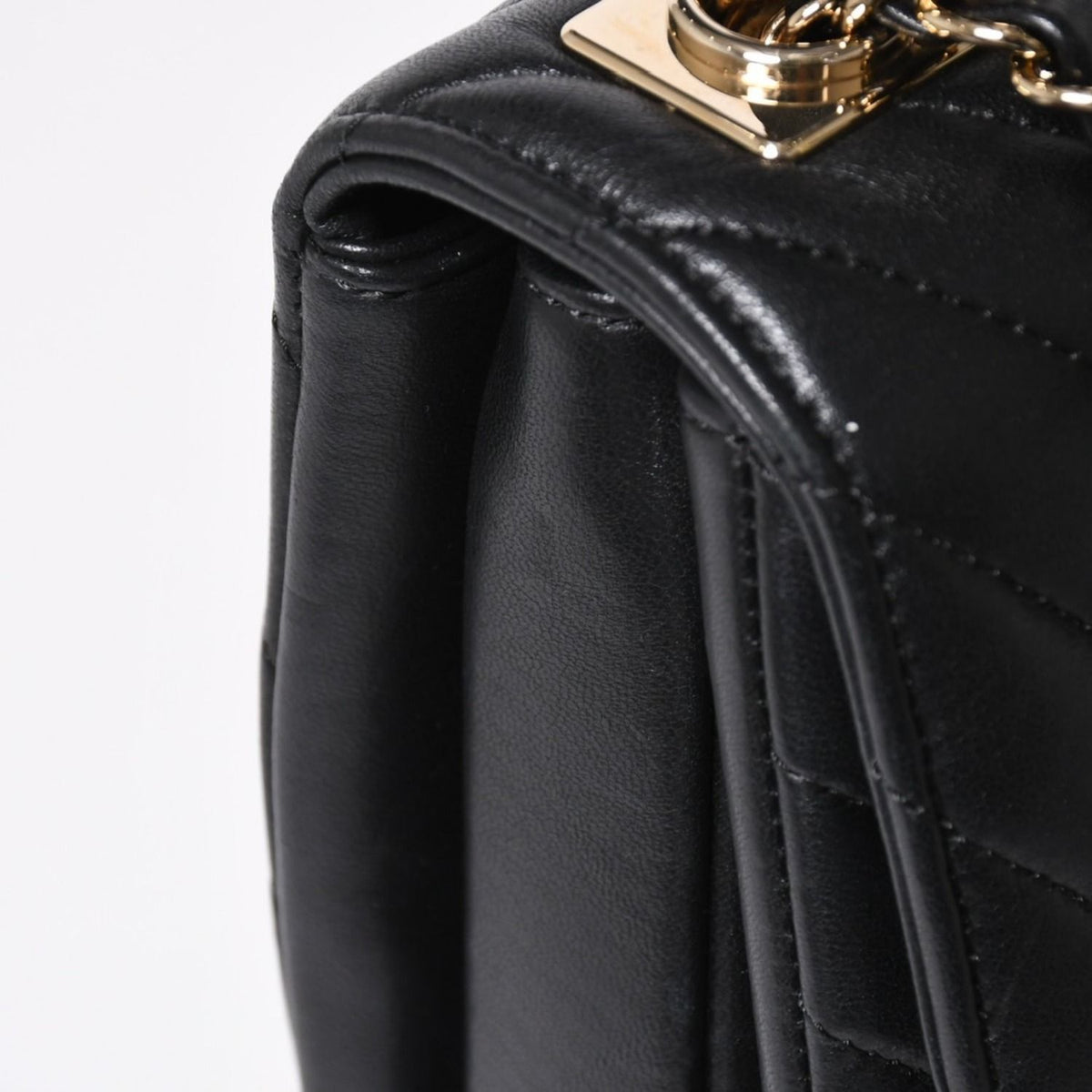 Chanel Chevron Top Handle 2-Way Bag CC Logo Lambskin Black Gold — view 8