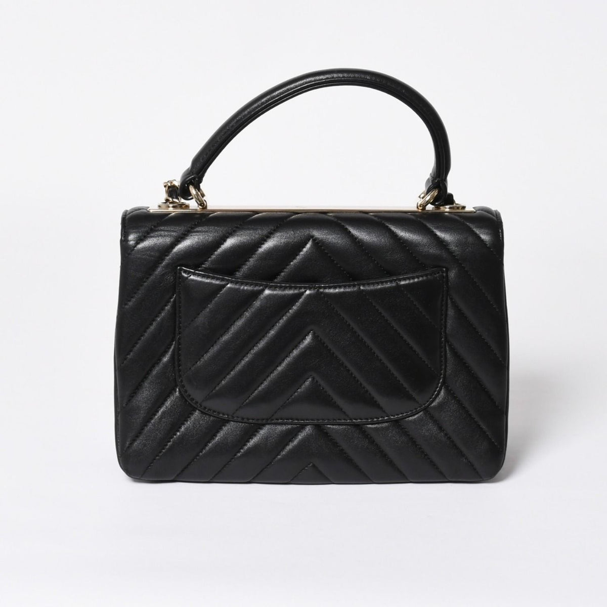Chanel Chevron Top Handle 2-Way Bag CC Logo Lambskin Black Gold — view 2
