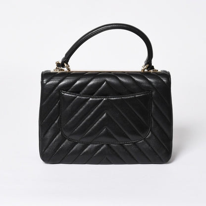 Chanel Chevron Top Handle 2-Way Bag CC Logo Lambskin Black Gold — view 2