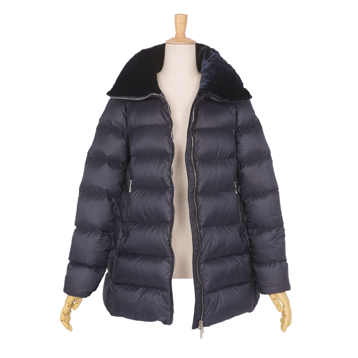 Moncler Coat Torcol Down Collar Velour Zip Up Nylon Navy 0 — view 4