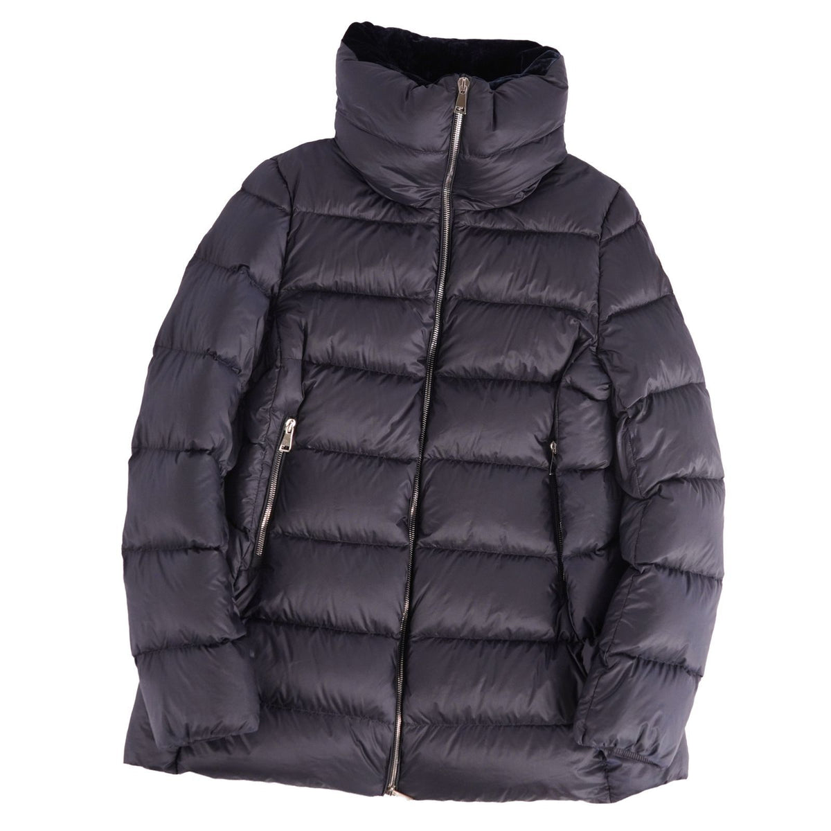 Moncler Coat Torcol Down Collar Velour Zip Up Nylon Navy 0