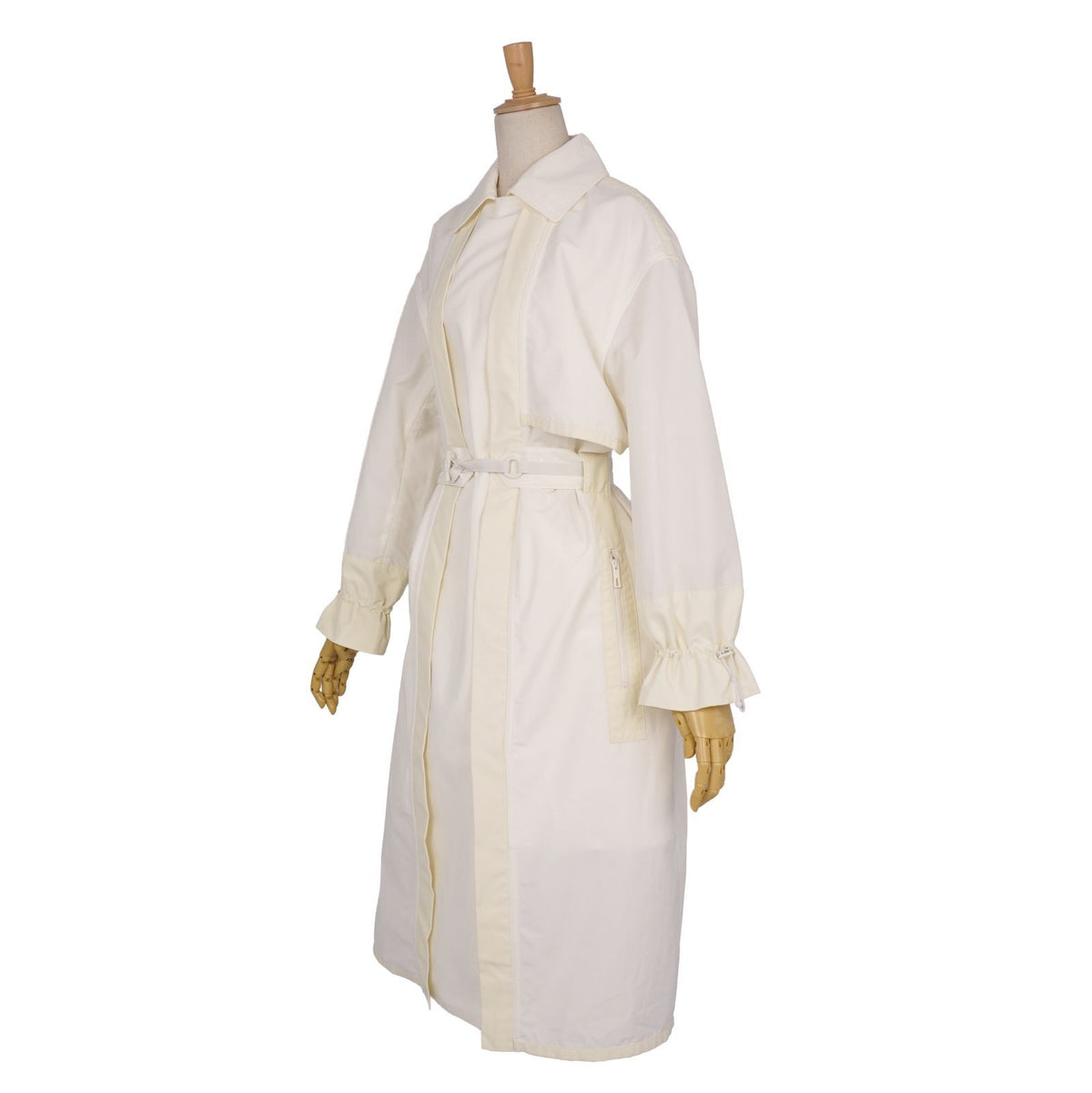 Hermes Coat Long Zip Up Belted Cotton White 34 — view 5
