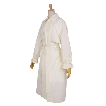 Hermes Coat Long Zip Up Belted Cotton White 34 — view 5