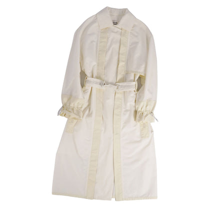Hermes Coat Long Zip Up Belted Cotton White 34