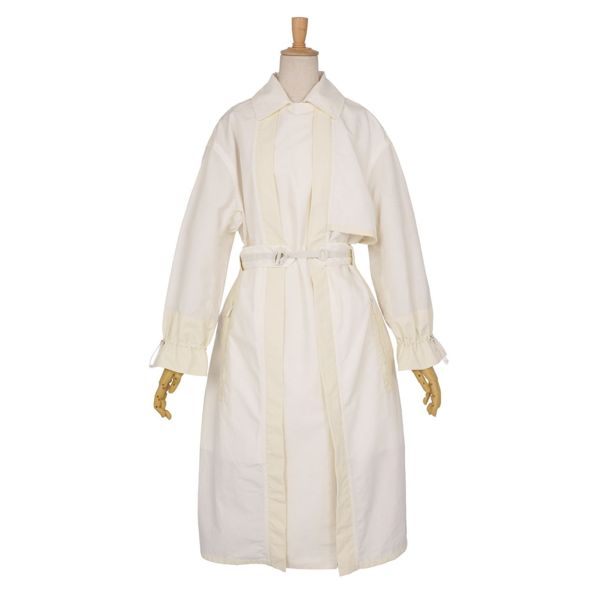 Hermes Coat Long Zip Up Belted Cotton White 34 — view 3