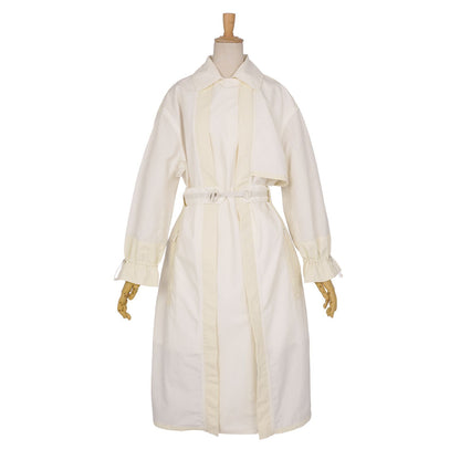 Hermes Coat Long Zip Up Belted Cotton White 34 — view 3