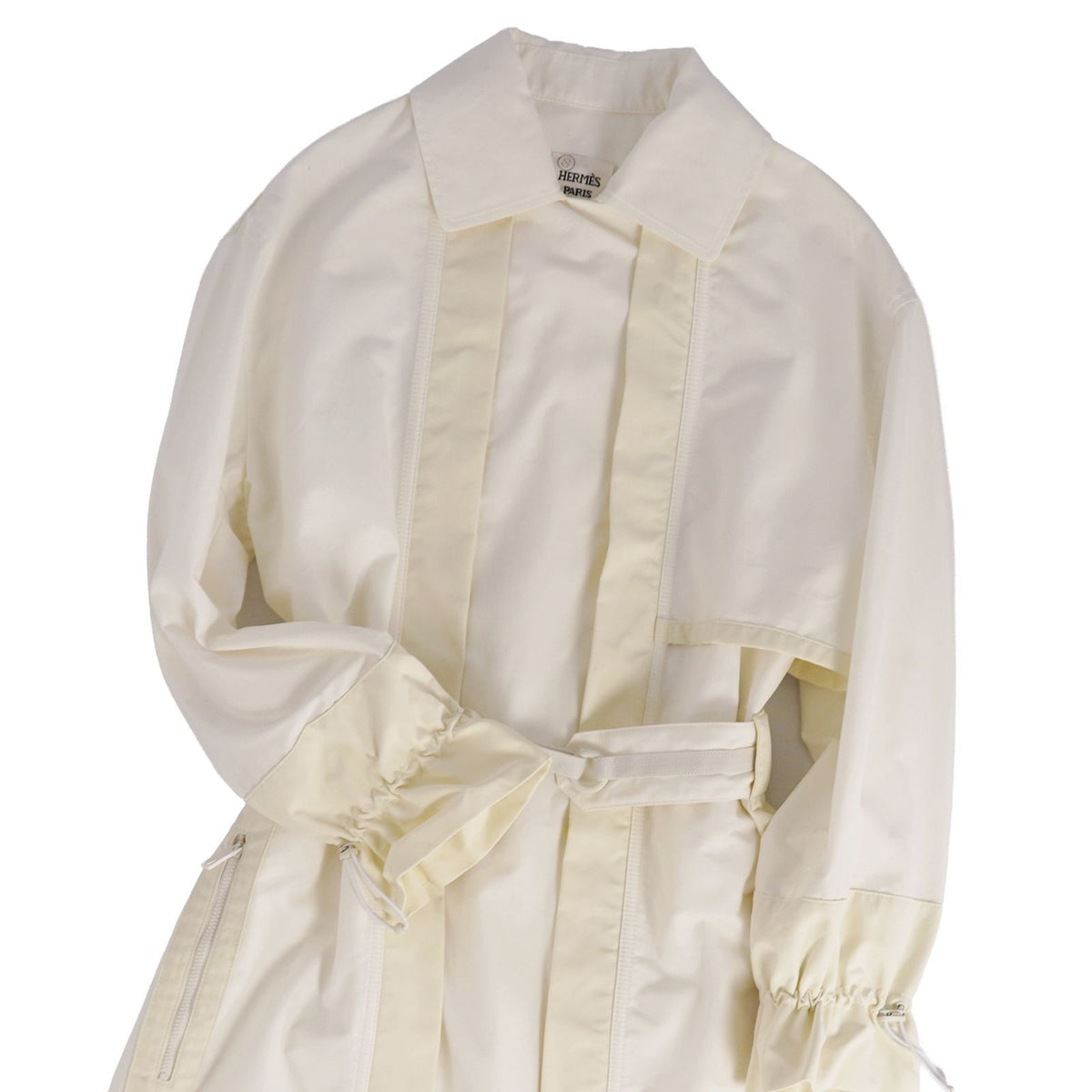 Hermes Coat Long Zip Up Belted Cotton White 34 — view 2