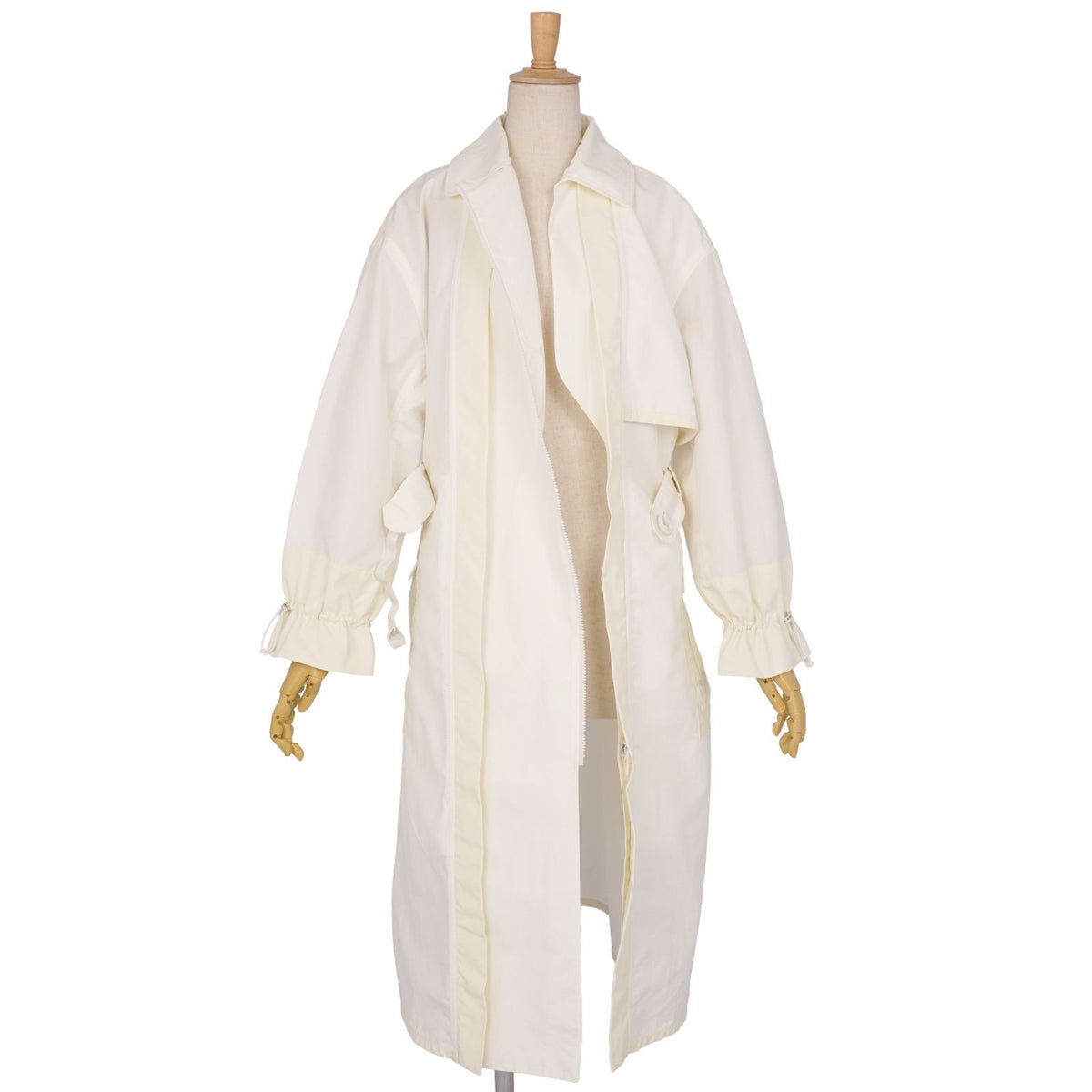 Hermes Coat Long Zip Up Belted Cotton White 34 — view 4