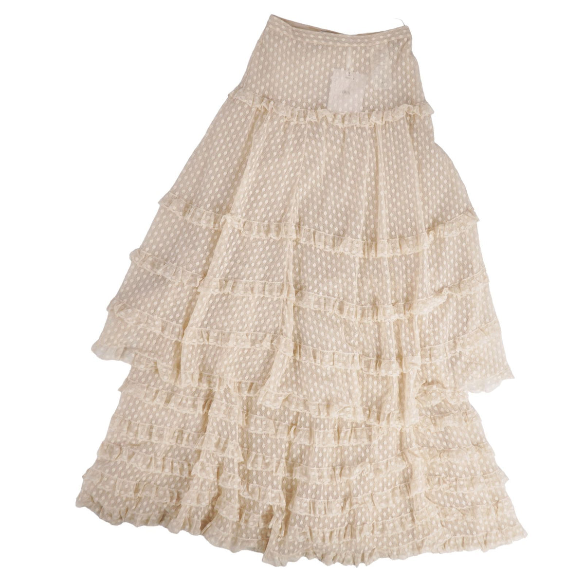 Dior Skirt Long Flare Tiered Tulle Sheer Dot Cotton Nylon US 2