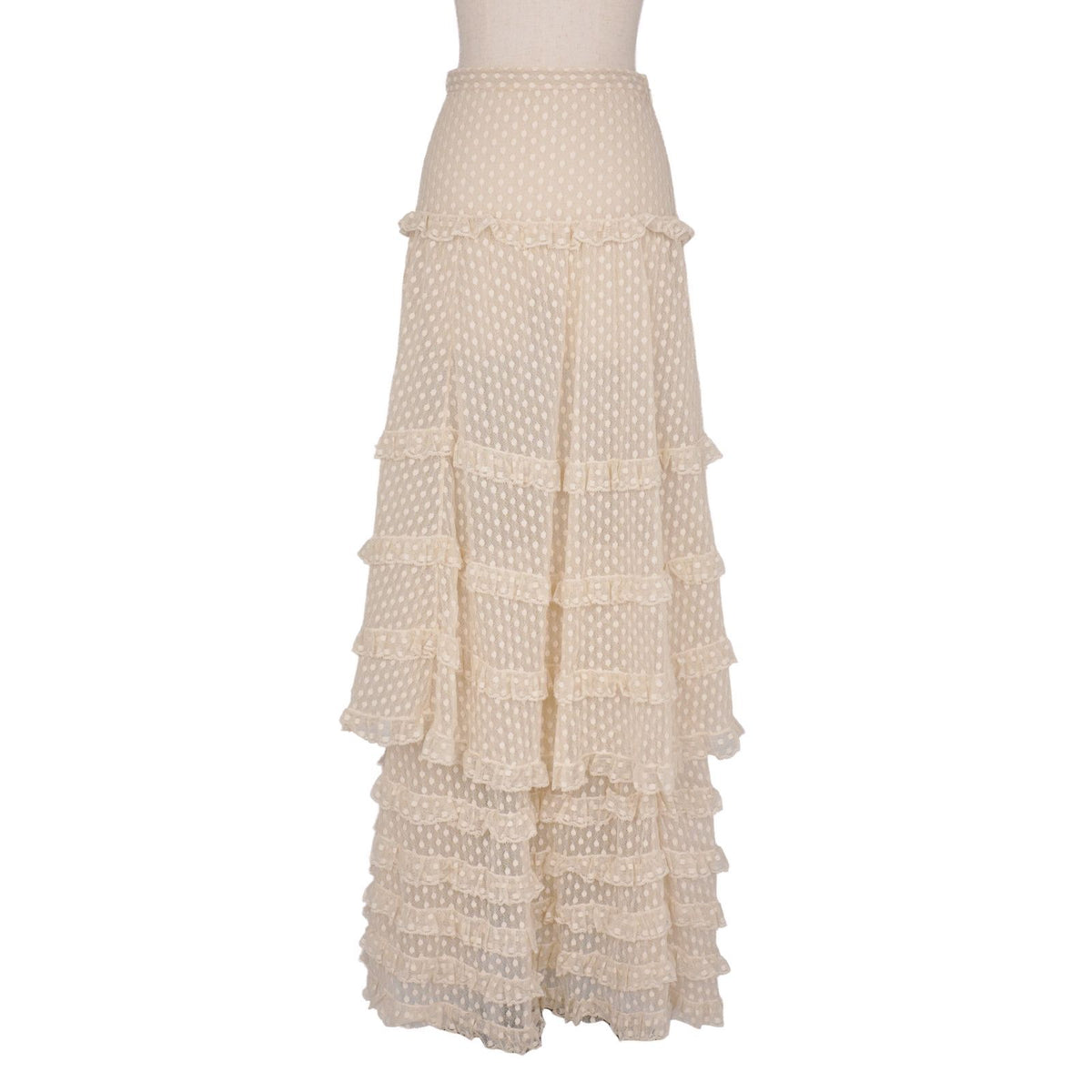 Dior Skirt Long Flare Tiered Tulle Sheer Dot Cotton Nylon US 2 — view 4