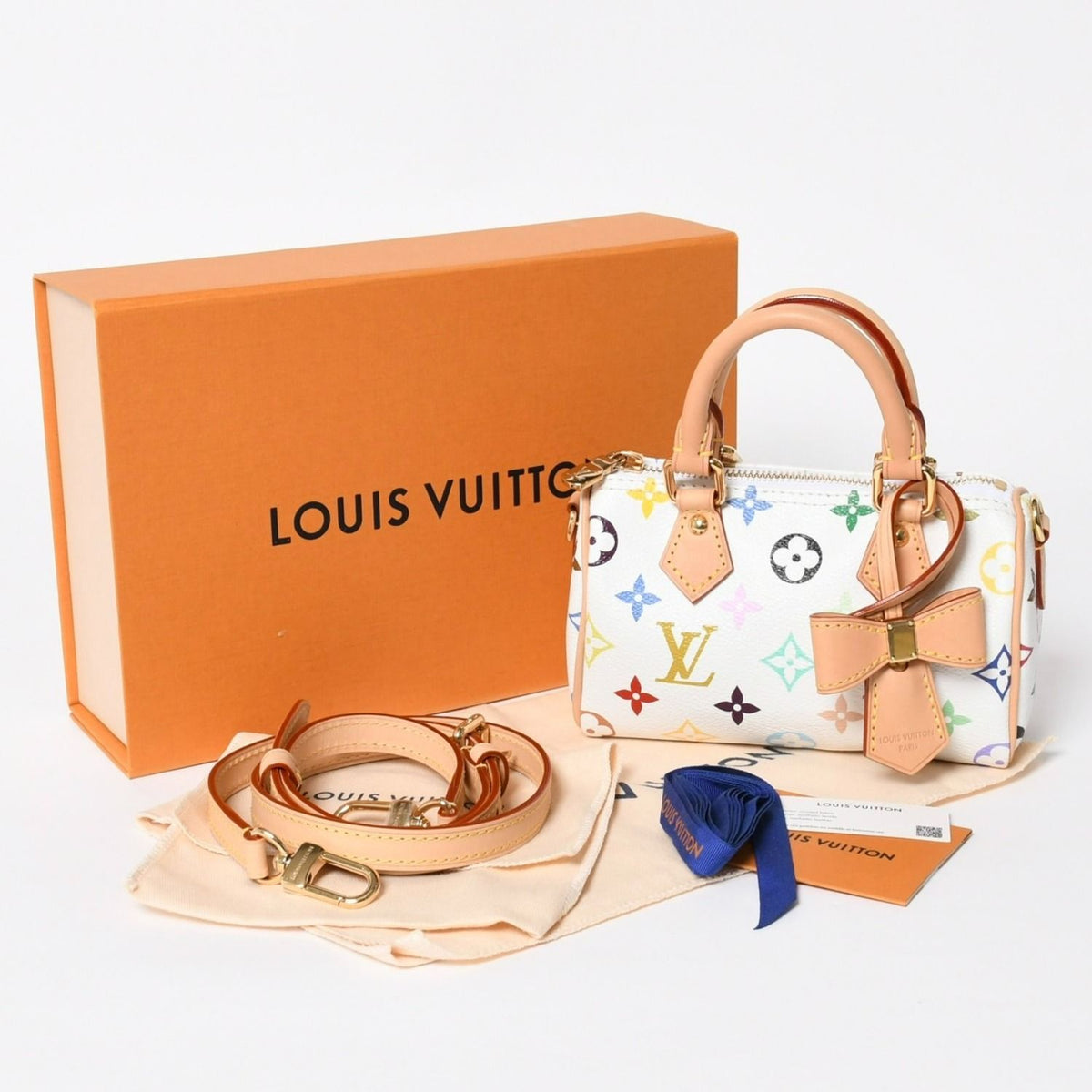 Louis Vuitton Nano Speedy Handbag Monogram Multicolor White Takashi Murakami
