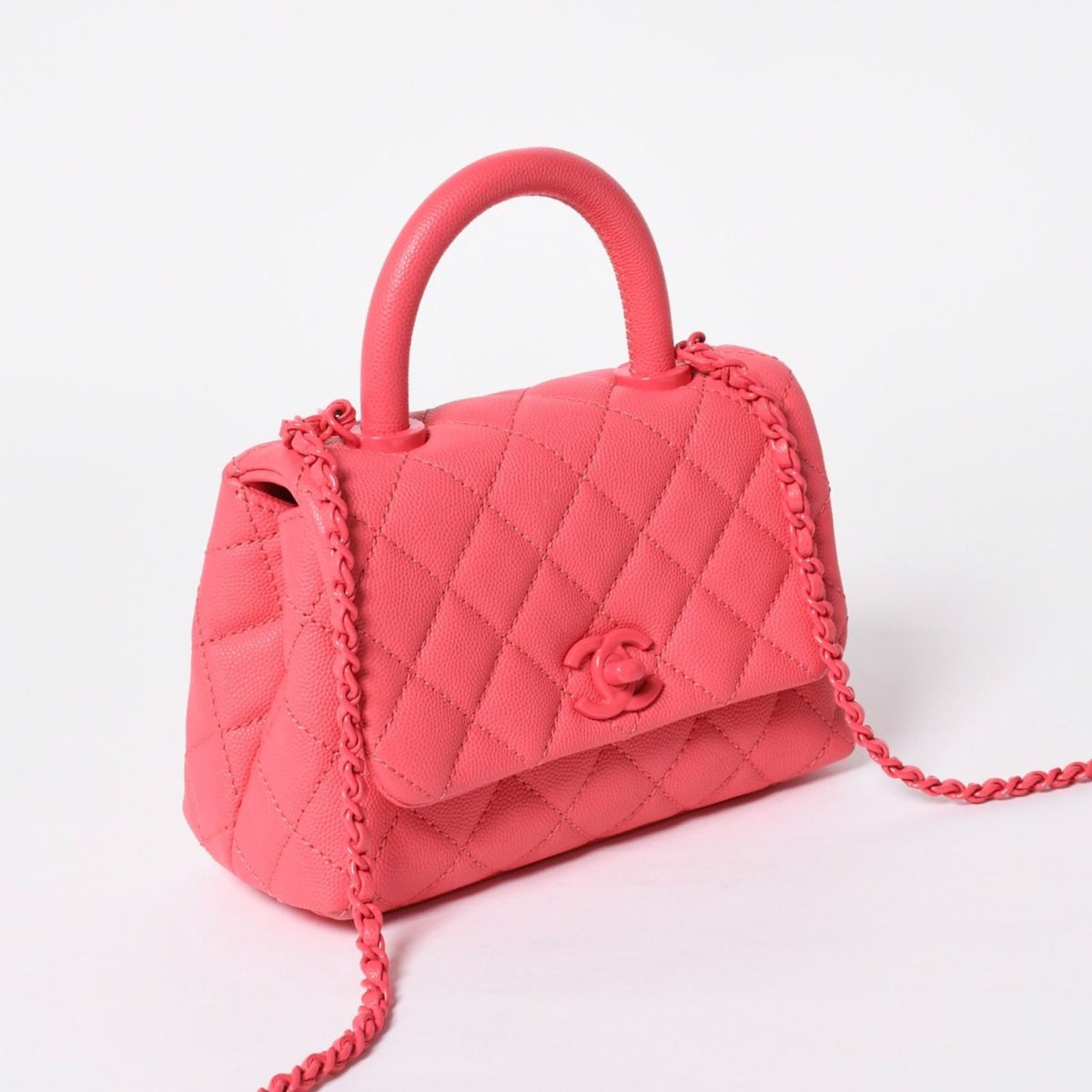 Chanel Coco Handle Handbag Shoulder Caviar Leather Pink — view 3