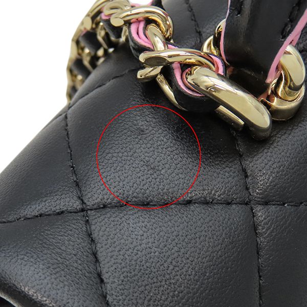Chanel Shoulder Bag Quilted Top Handle Mini Leather Black Pink Gold Chain — view 5