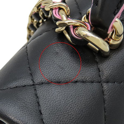 Chanel Shoulder Bag Quilted Top Handle Mini Leather Black Pink Gold Chain — view 5