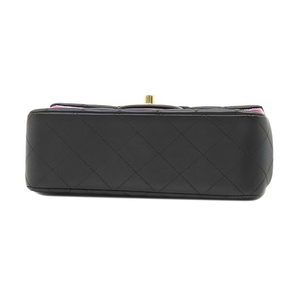 Chanel Shoulder Bag Quilted Top Handle Mini Leather Black Pink Gold Chain — view 3