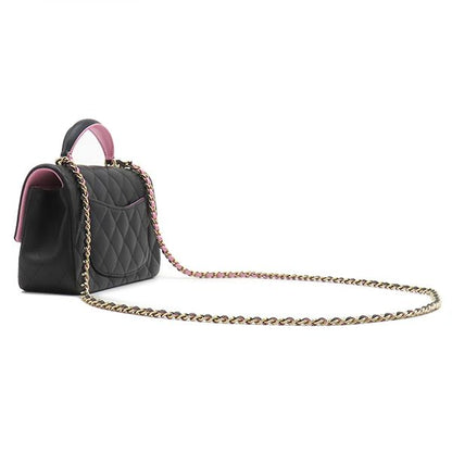 Chanel Shoulder Bag Quilted Top Handle Mini Leather Black Pink Gold Chain — view 2