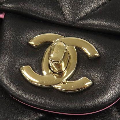 Chanel Shoulder Bag Quilted Top Handle Mini Leather Black Pink Gold Chain — view 7