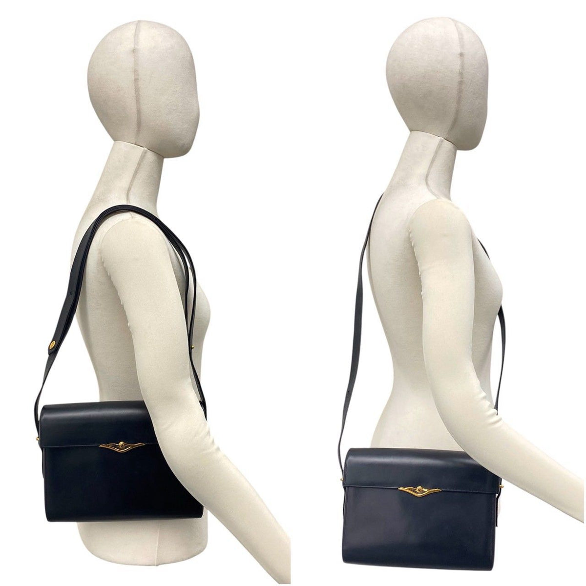 Cartier Vintage Saffiano Line Leather 2-Way Shoulder Bag Pochette Black — view 2