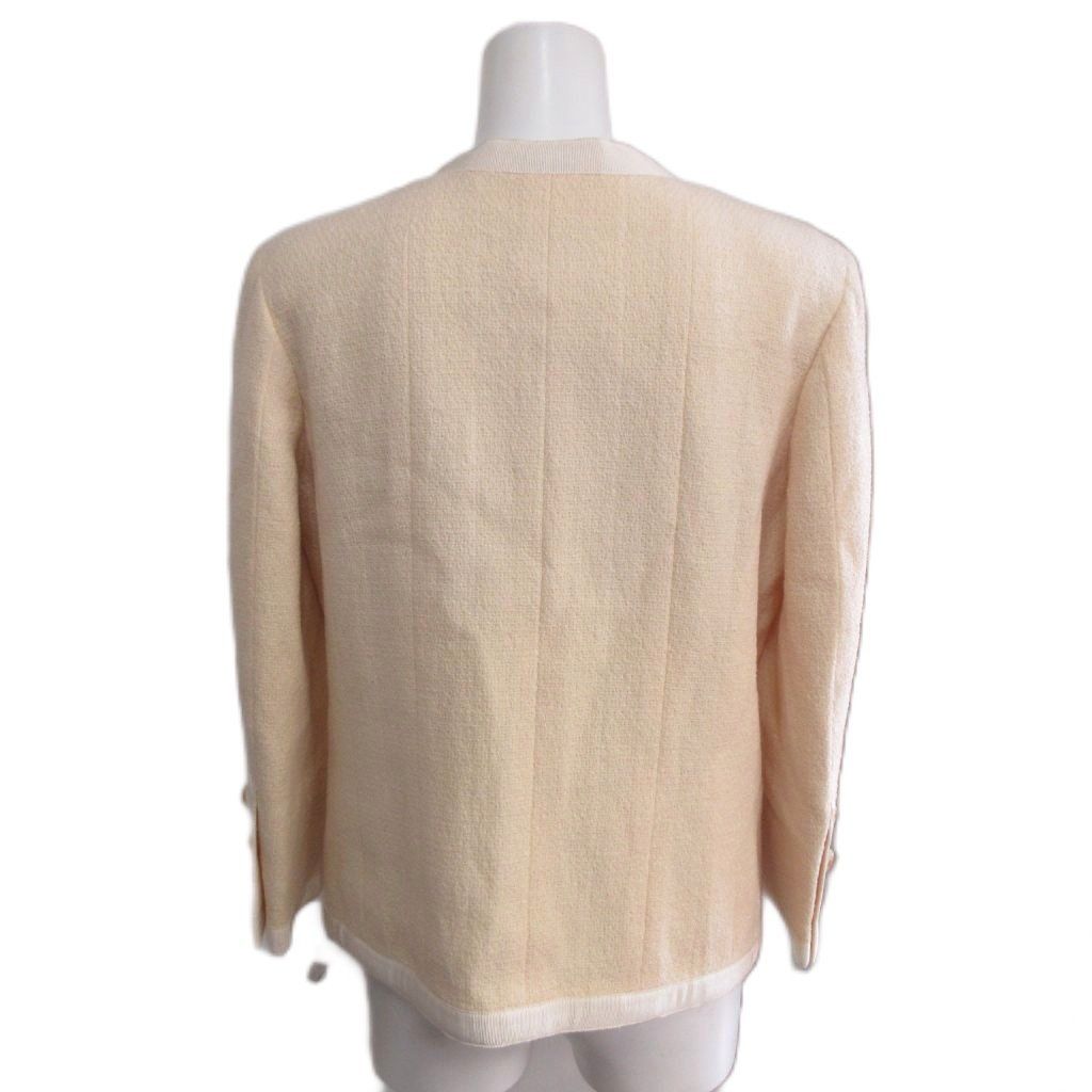 Chanel 02P Collarless Tweed Jacket CC Logo Button L Ivory 40 — view 2