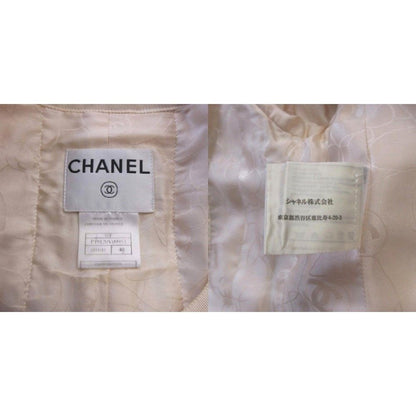 Chanel 02P Collarless Tweed Jacket CC Logo Button L Ivory 40 — view 8