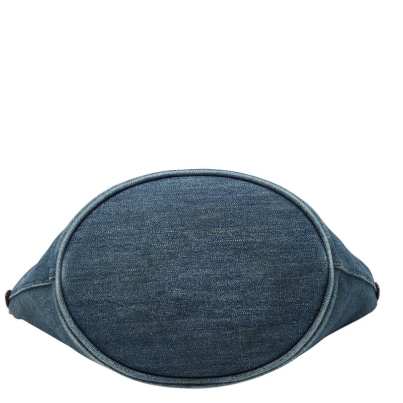 Prada Tote Shoulder Bag 2-Way Bucket Shape Indigo Red Denim Leather — view 3