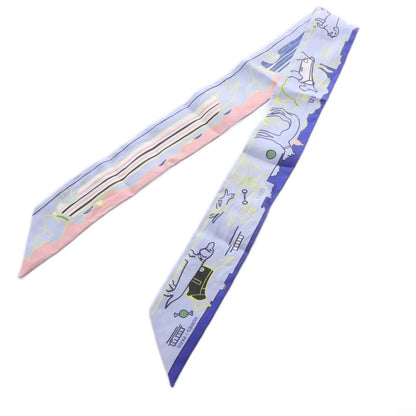Hermes Twilly Scarf Parisian Dog les Chiens Parisiens Silk Blue Ciel Jaune Rose — view 2