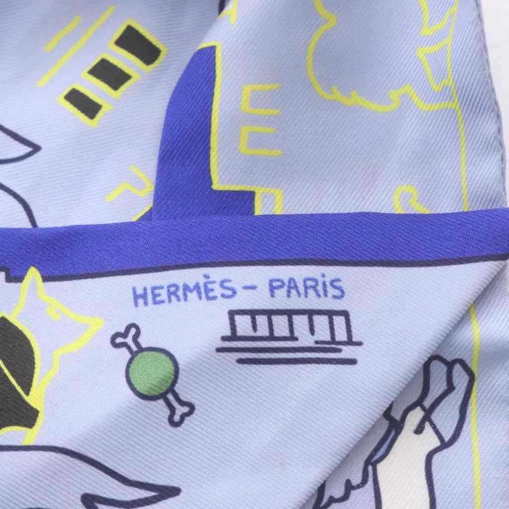 Hermes Twilly Scarf Parisian Dog les Chiens Parisiens Silk Blue Ciel Jaune Rose — view 3