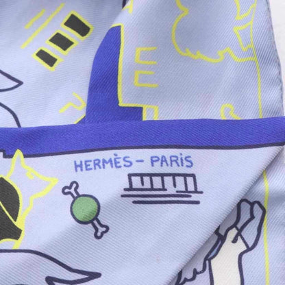 Hermes Twilly Scarf Parisian Dog les Chiens Parisiens Silk Blue Ciel Jaune Rose — view 3