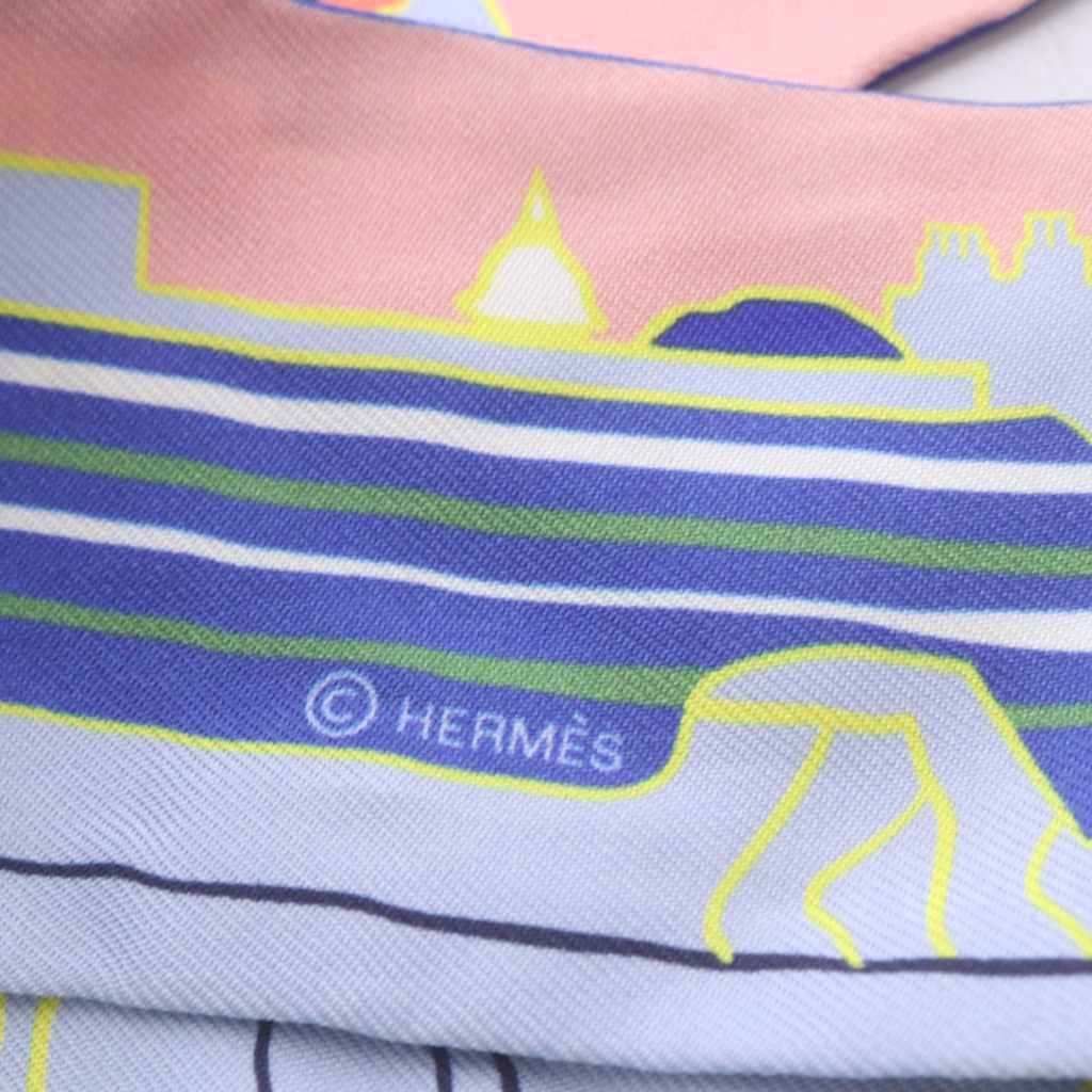 Hermes Twilly Scarf Parisian Dog les Chiens Parisiens Silk Blue Ciel Jaune Rose — view 4