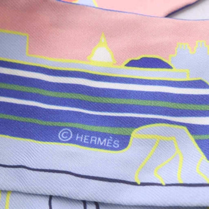 Hermes Twilly Scarf Parisian Dog les Chiens Parisiens Silk Blue Ciel Jaune Rose — view 4