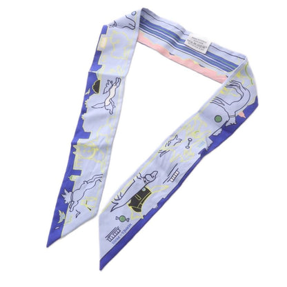 Hermes Twilly Scarf Parisian Dog les Chiens Parisiens Silk Blue Ciel Jaune Rose