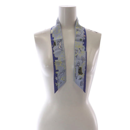 Hermes Twilly Scarf Parisian Dog les Chiens Parisiens Silk Blue Ciel Jaune Rose — view 5