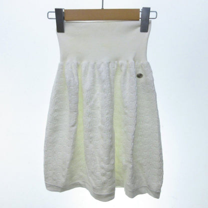 Chanel High Waist Knit Skirt CC Logo Plate Knee-Length Easy Flare Ivory XS 34