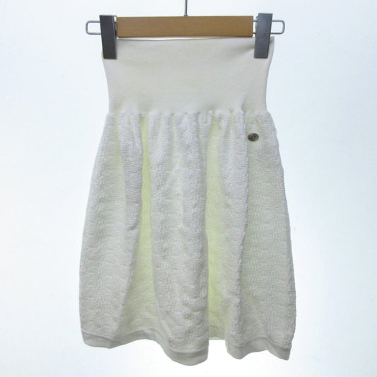 Chanel High Waist Knit Skirt CC Logo Plate Knee-Length Easy Flare Ivory XS 34