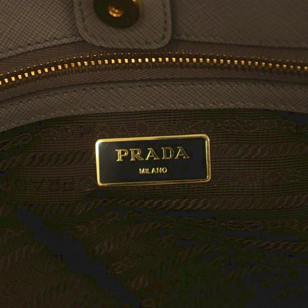 Prada Saffiano Galleria Tote Bag Leather Gray Brown OH — view 8