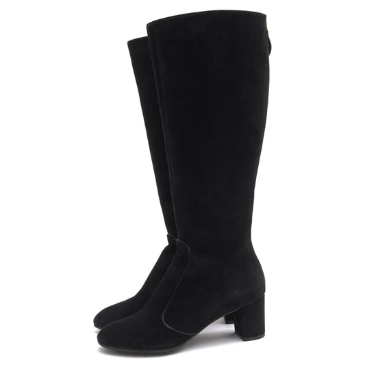 Louis Vuitton Long Boots Shoes Suede Leather Black Back Zip High Heels