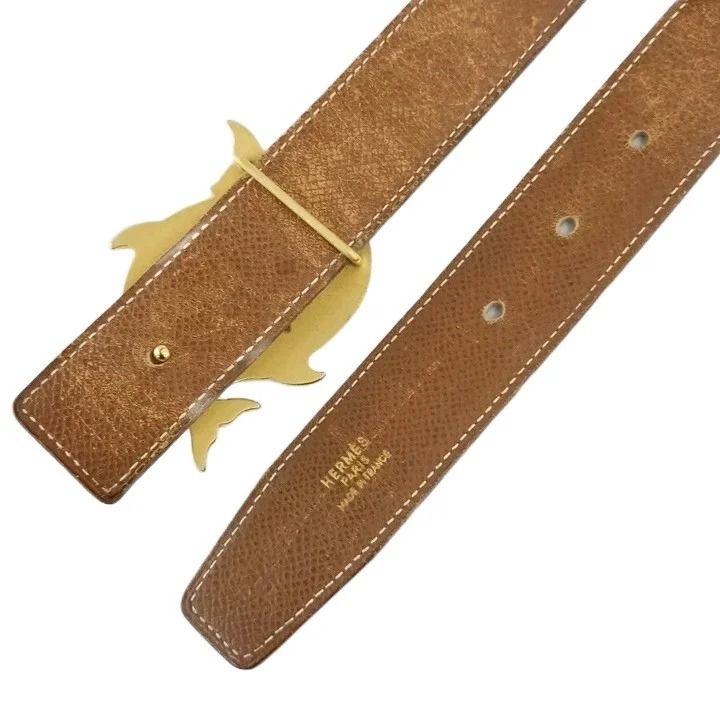Hermes Vintage Belt Leather Buckle Dolphin Gold 95 Black — view 4