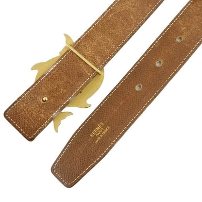 Hermes Vintage Belt Leather Buckle Dolphin Gold 95 Black — view 4