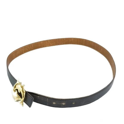 Hermes Vintage Belt Leather Buckle Dolphin Gold 95 Black — view 2