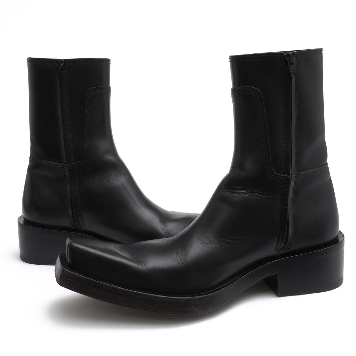 Balenciaga Side Zip Boots Shoes Leather Black Santiago Booties — view 3