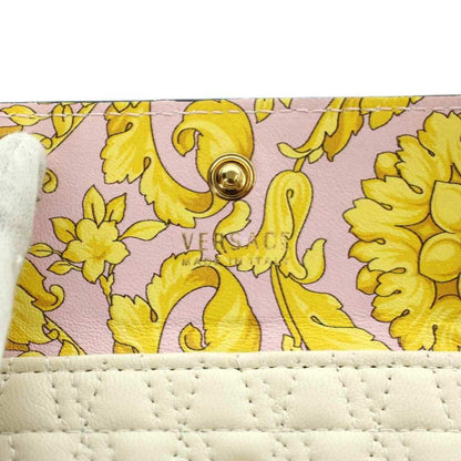 Versace Virtus Chain Card Case Leather Logo Quilted Ivory — view 7