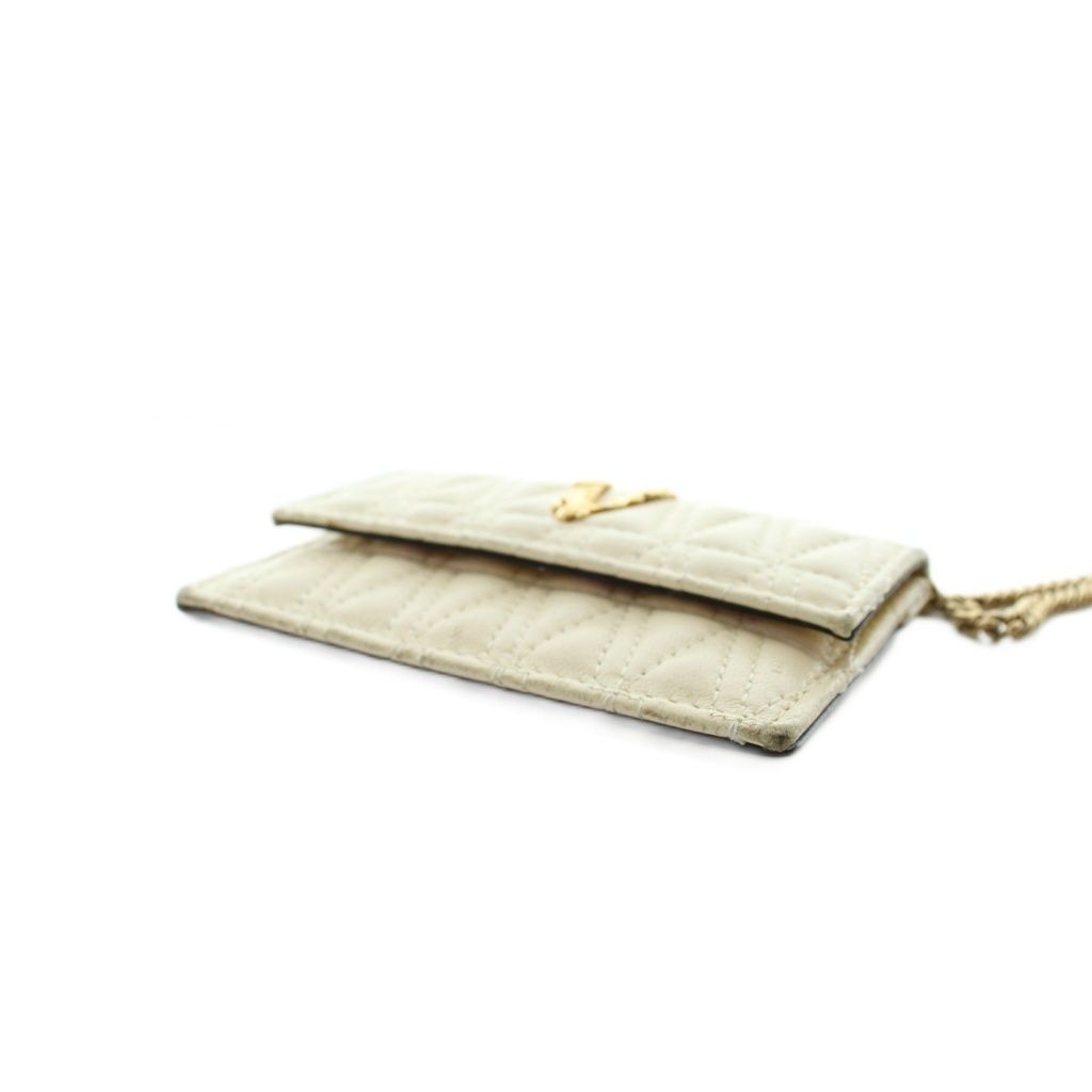 Versace Virtus Chain Card Case Leather Logo Quilted Ivory — view 5