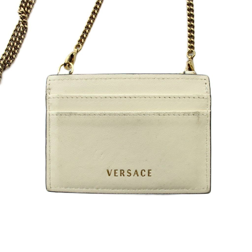 Versace Virtus Chain Card Case Leather Logo Quilted Ivory — view 4