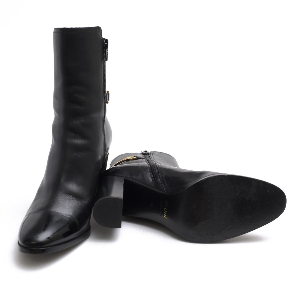 Celine Mid-Length Boots Shoes Leather Black Claude Mid Boots with Triomphe Spur — view 6