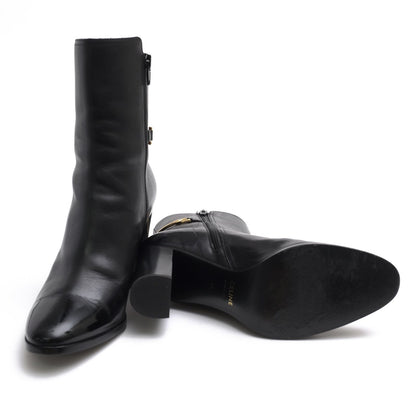Celine Mid-Length Boots Shoes Leather Black Claude Mid Boots with Triomphe Spur — view 6