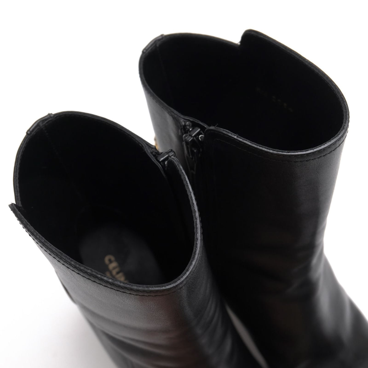 Celine Mid-Length Boots Shoes Leather Black Claude Mid Boots with Triomphe Spur — view 5