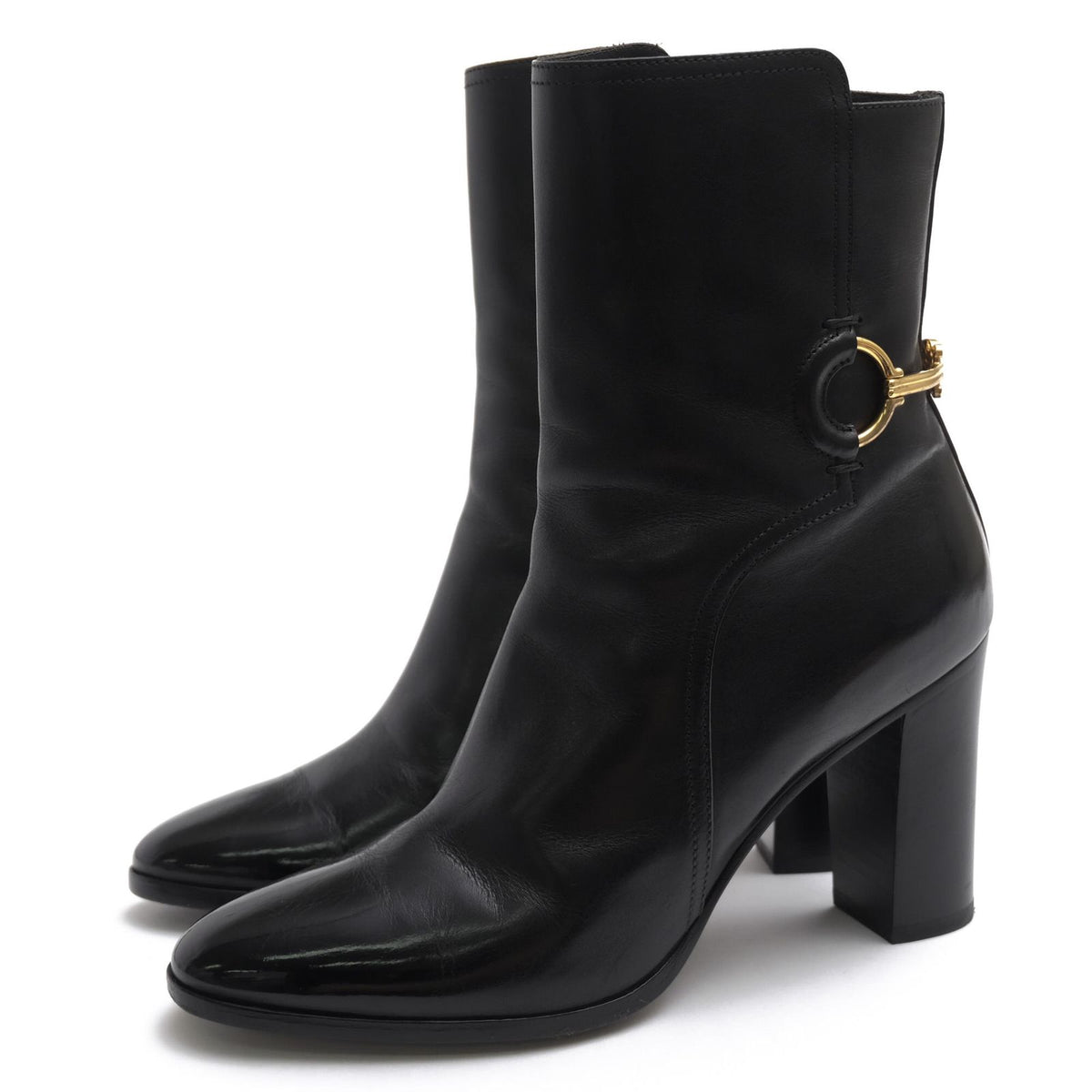 Celine Mid-Length Boots Shoes Leather Black Claude Mid Boots with Triomphe Spur